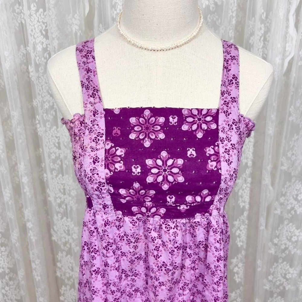 Purple Patchwork Tiered Floral Dress Girls XL Women's S/M Cottagecore Coquette - Picture 2 of 8